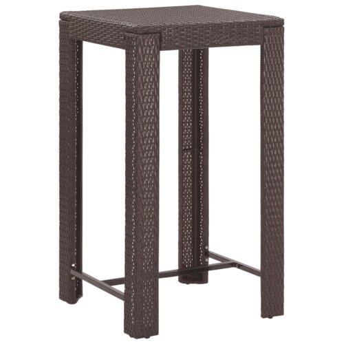3-Piece Garden Bar Set with Cushions Poly Rattan Wicker Outdoor Patio Furniture Brown - Image 7