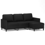 3-Seater Sofa with Footstool Black 180cm Faux Leather