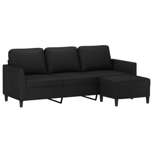 3-Seater Sofa with Footstool Black 180cm Faux Leather - Image 3