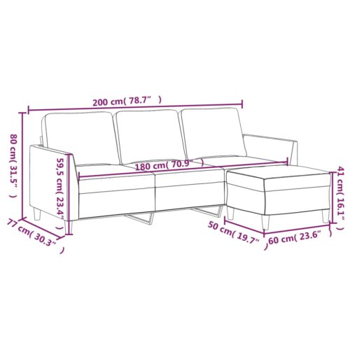 3-Seater Sofa with Footstool Black 180cm Faux Leather - Image 7