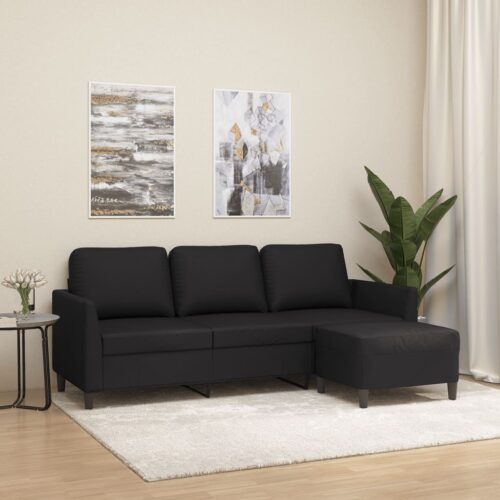 3-Seater Sofa with Footstool Black 180cm Faux Leather - Image 8