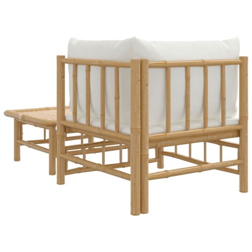 2-Piece Garden Lounge Set with Cream White Cushions Bamboo - Image 5