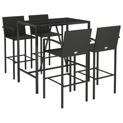 5-Piece Garden Bar Set Black Poly Rattan Wicker Outdoor Patio Furniture - Image 3