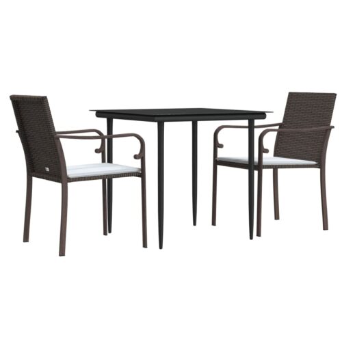 3-Piece Garden Dining Set with Cushions Poly Rattan Wicker Outdoor Patio Furniture Steel - Image 3