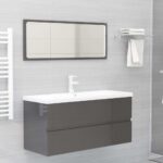 Bathroom Furniture Set High Gloss Grey Engineered Wood