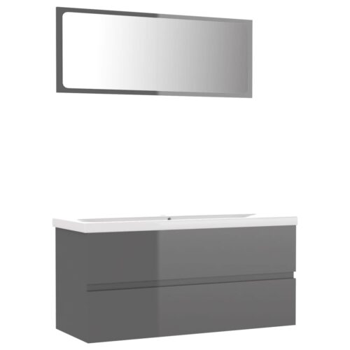 Bathroom Furniture Set High Gloss Grey Engineered Wood - Image 2