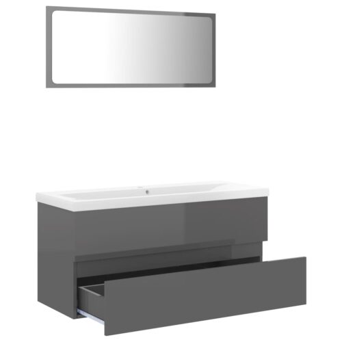 Bathroom Furniture Set High Gloss Grey Engineered Wood - Image 3