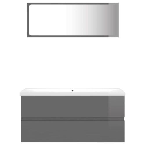 Bathroom Furniture Set High Gloss Grey Engineered Wood - Image 4