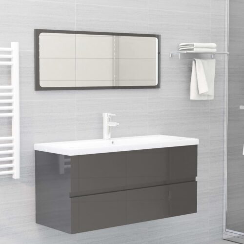 Bathroom Furniture Set High Gloss Grey Engineered Wood - Image 12