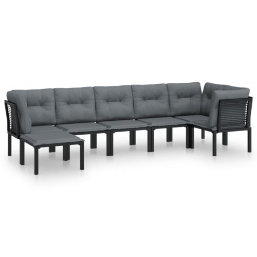 7-Piece Garden Lounge Set Black Grey Poly Rattan Wicker Outdoor Patio Furniture