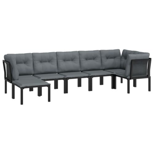 7-Piece Garden Lounge Set Black Grey Poly Rattan Wicker Outdoor Patio Furniture - Image 3