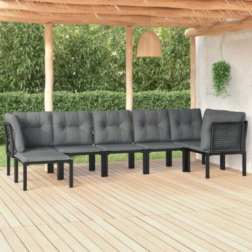7-Piece Garden Lounge Set Black Grey Poly Rattan Wicker Outdoor Patio Furniture - Image 12
