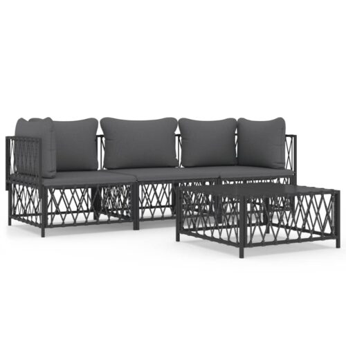 4-Piece Garden Lounge Set with Cushions Anthracite Steel
