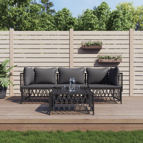 4-Piece Garden Lounge Set with Cushions Anthracite Steel - Image 10