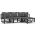 4-Piece Garden Lounge Set with Cushions Anthracite Steel
