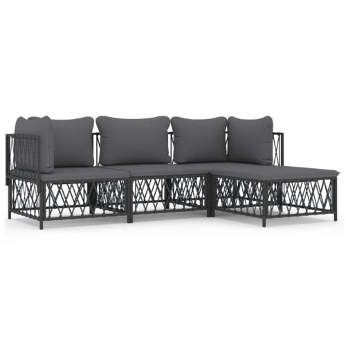 4-Piece Garden Lounge Set with Cushions Anthracite Steel