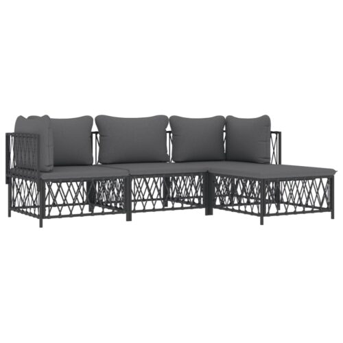 4-Piece Garden Lounge Set with Cushions Anthracite Steel - Image 3