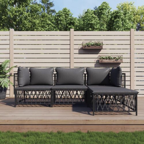 4-Piece Garden Lounge Set with Cushions Anthracite Steel - Image 10