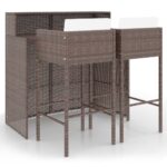 3-Piece Garden Bar Set with Cushions Poly Rattan Wicker Outdoor Patio Furniture Brown