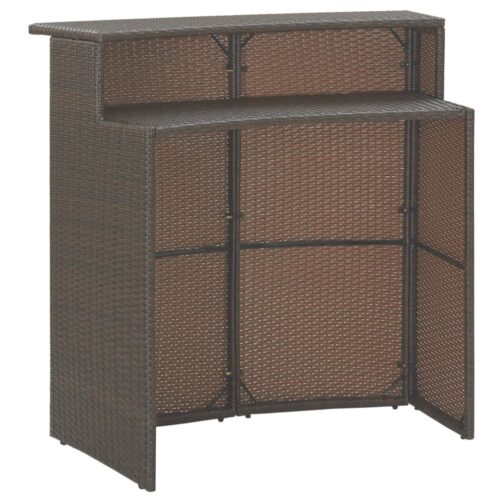 3-Piece Garden Bar Set with Cushions Poly Rattan Wicker Outdoor Patio Furniture Brown - Image 6