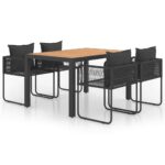 5-Piece Garden Dining Set PVC Rattan Black Brown