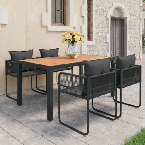 5-Piece Garden Dining Set PVC Rattan Black Brown - Image 10
