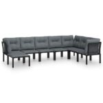 8-Piece Garden Lounge Set Black Grey Poly Rattan Wicker Outdoor Patio Furniture