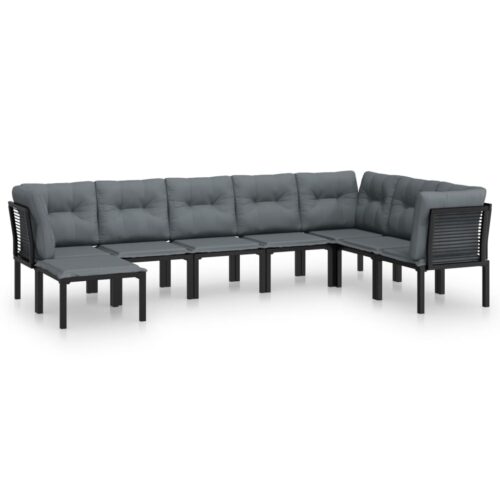 8-Piece Garden Lounge Set Black Grey Poly Rattan Wicker Outdoor Patio Furniture