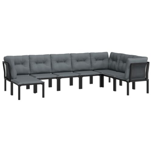 8-Piece Garden Lounge Set Black Grey Poly Rattan Wicker Outdoor Patio Furniture - Image 3