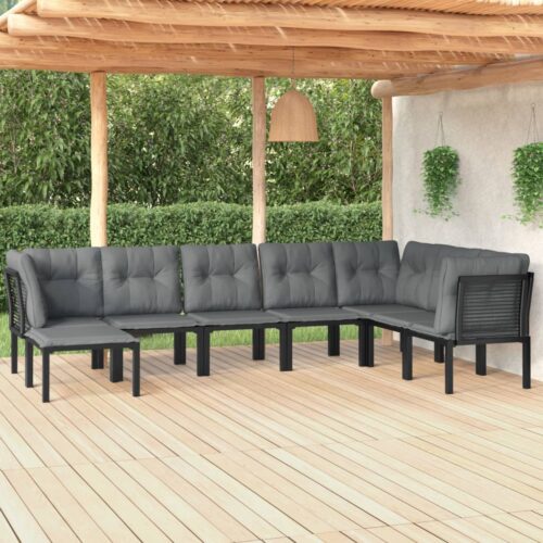 8-Piece Garden Lounge Set Black Grey Poly Rattan Wicker Outdoor Patio Furniture - Image 12