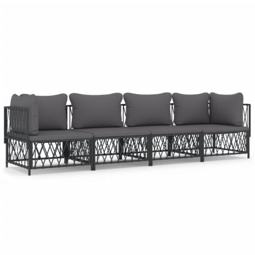 4-Piece Garden Lounge Set with Cushions Anthracite Steel