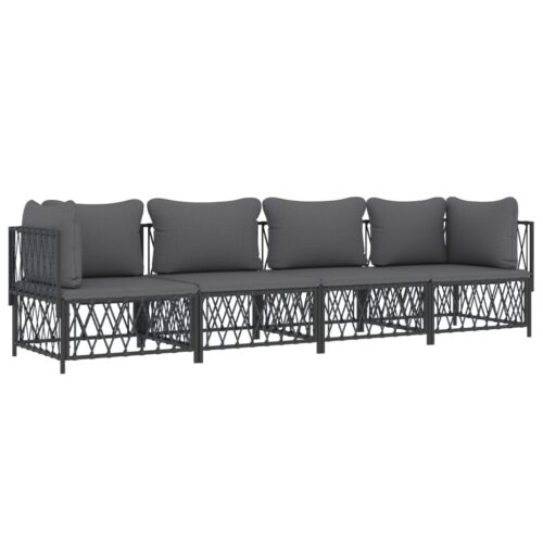4-Piece Garden Lounge Set with Cushions Anthracite Steel - Image 3