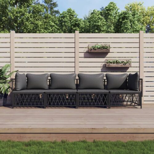 4-Piece Garden Lounge Set with Cushions Anthracite Steel - Image 9