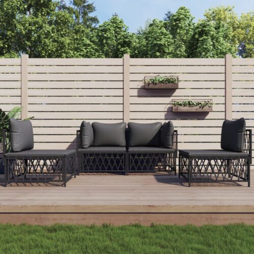 4-Piece Garden Lounge Set with Cushions Anthracite Steel - Image 9