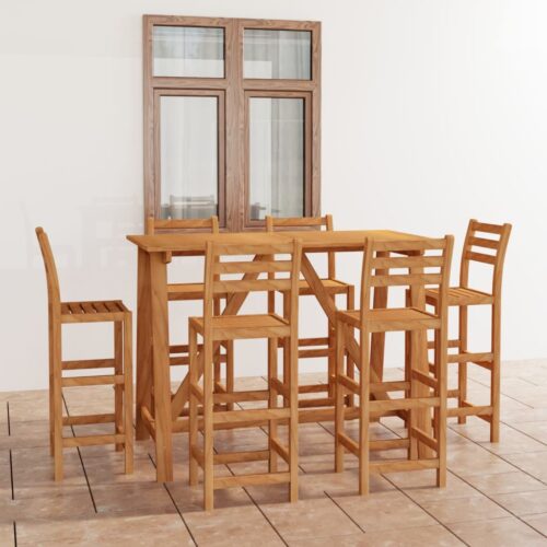 7-Piece Outdoor Bar Set Acacia Wood Timber Outdoor Patio Furniture - Image 12