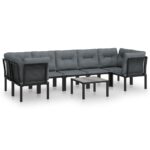 8-Piece Garden Lounge Set Black Grey Poly Rattan Wicker Outdoor Patio Furniture