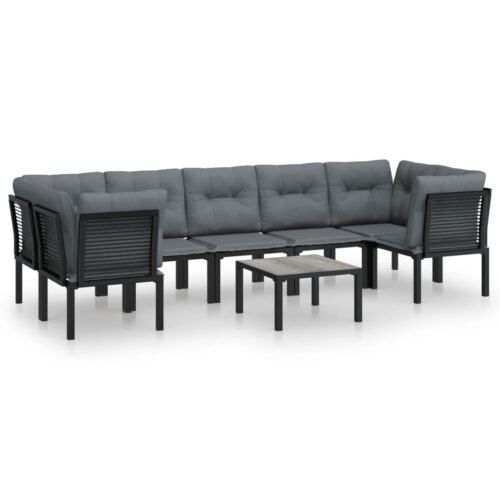 8-Piece Garden Lounge Set Black Grey Poly Rattan Wicker Outdoor Patio Furniture