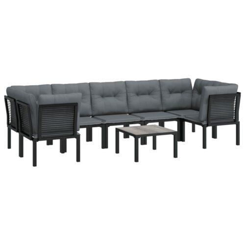 8-Piece Garden Lounge Set Black Grey Poly Rattan Wicker Outdoor Patio Furniture - Image 3