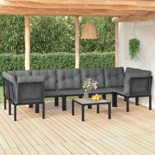 8-Piece Garden Lounge Set Black Grey Poly Rattan Wicker Outdoor Patio Furniture - Image 12