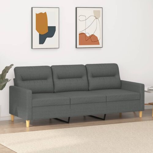 3-Seater Sofa Dark Grey 180cm Fabric - Image 9