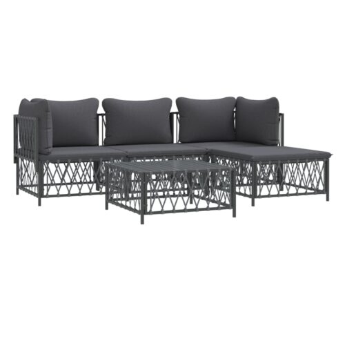 5-Piece Garden Lounge Set with Cushions Anthracite Steel - Image 2