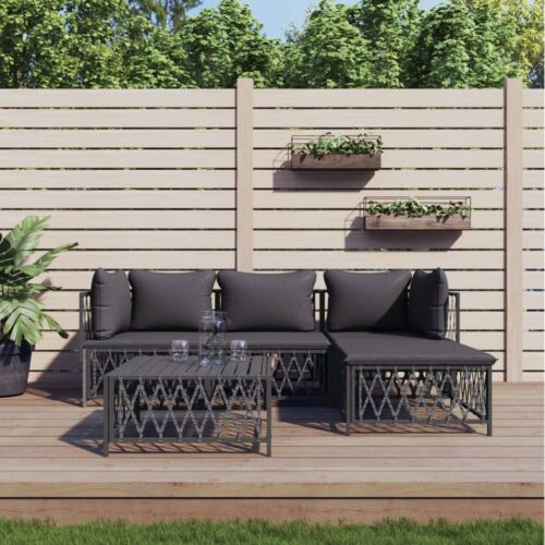 5-Piece Garden Lounge Set with Cushions Anthracite Steel - Image 10