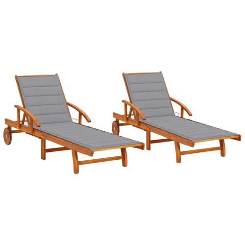 Sun Loungers 2pcs with Cushions Solid Wood Acacia