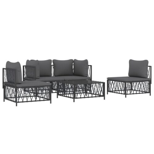 5-Piece Garden Lounge Set with Cushions Anthracite Steel - Image 3