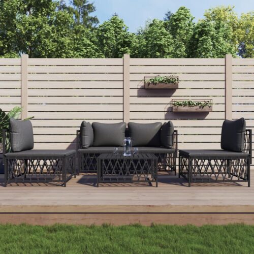 5-Piece Garden Lounge Set with Cushions Anthracite Steel - Image 10