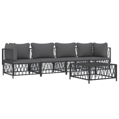 5-Piece Garden Lounge Set with Cushions Anthracite Steel - Image 2