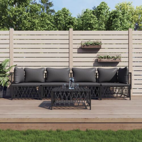 5-Piece Garden Lounge Set with Cushions Anthracite Steel - Image 9