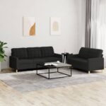 2-Piece Sofa Set with Cushions Black Fabric