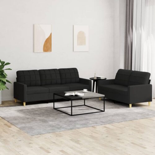 2-Piece Sofa Set with Cushions Black Fabric