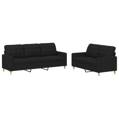 2-Piece Sofa Set with Cushions Black Fabric - Image 2